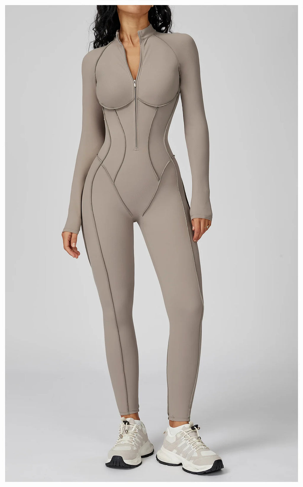 Zip-Front Yoga Jumpsuit – Sculpted Elegance & Comfort