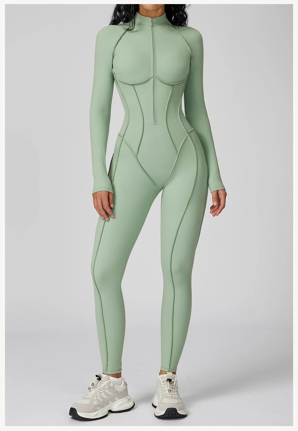 Zip-Front Yoga Jumpsuit – Sculpted Elegance & Comfort