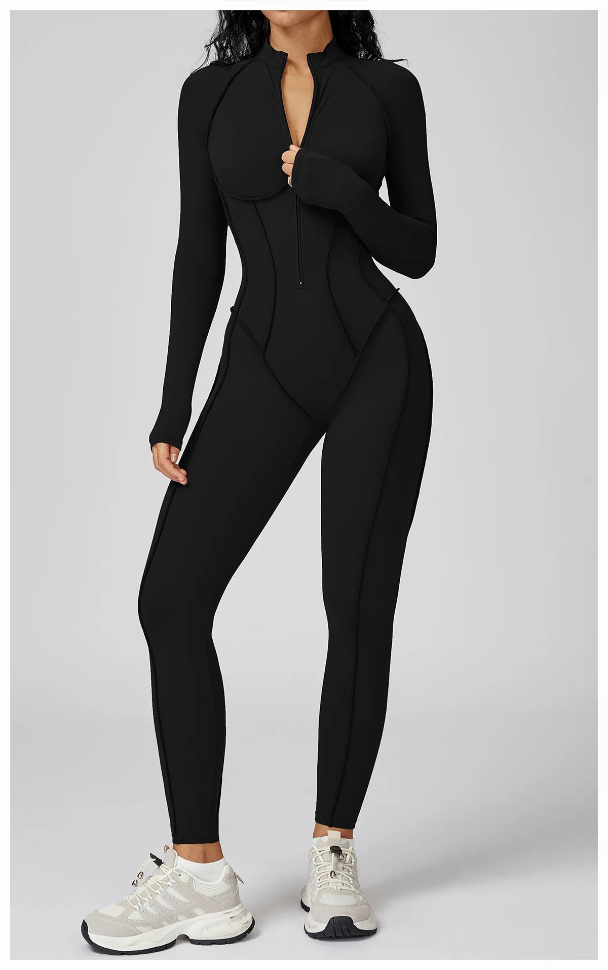 Zip-Front Yoga Jumpsuit – Sculpted Elegance & Comfort