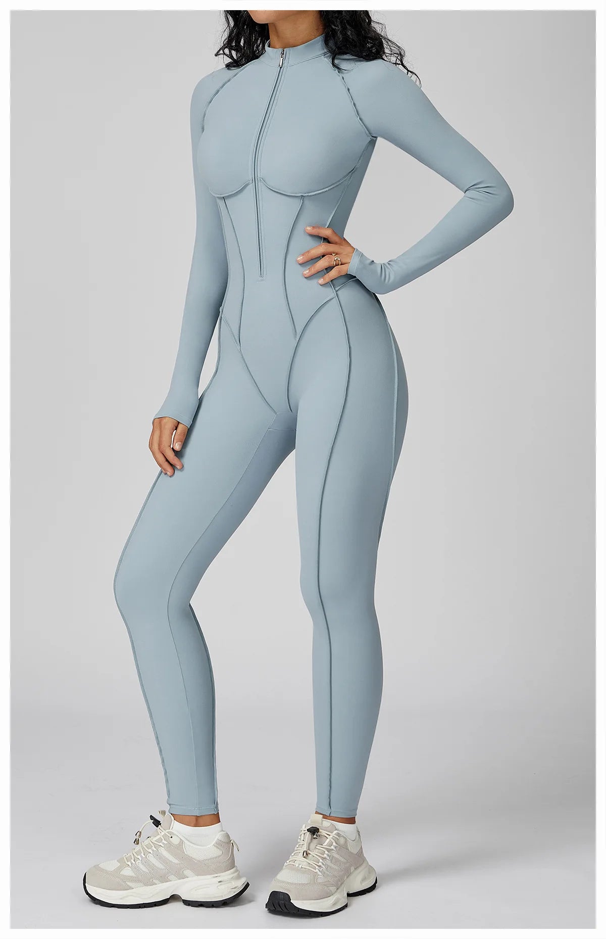Zip-Front Yoga Jumpsuit – Sculpted Elegance & Comfort