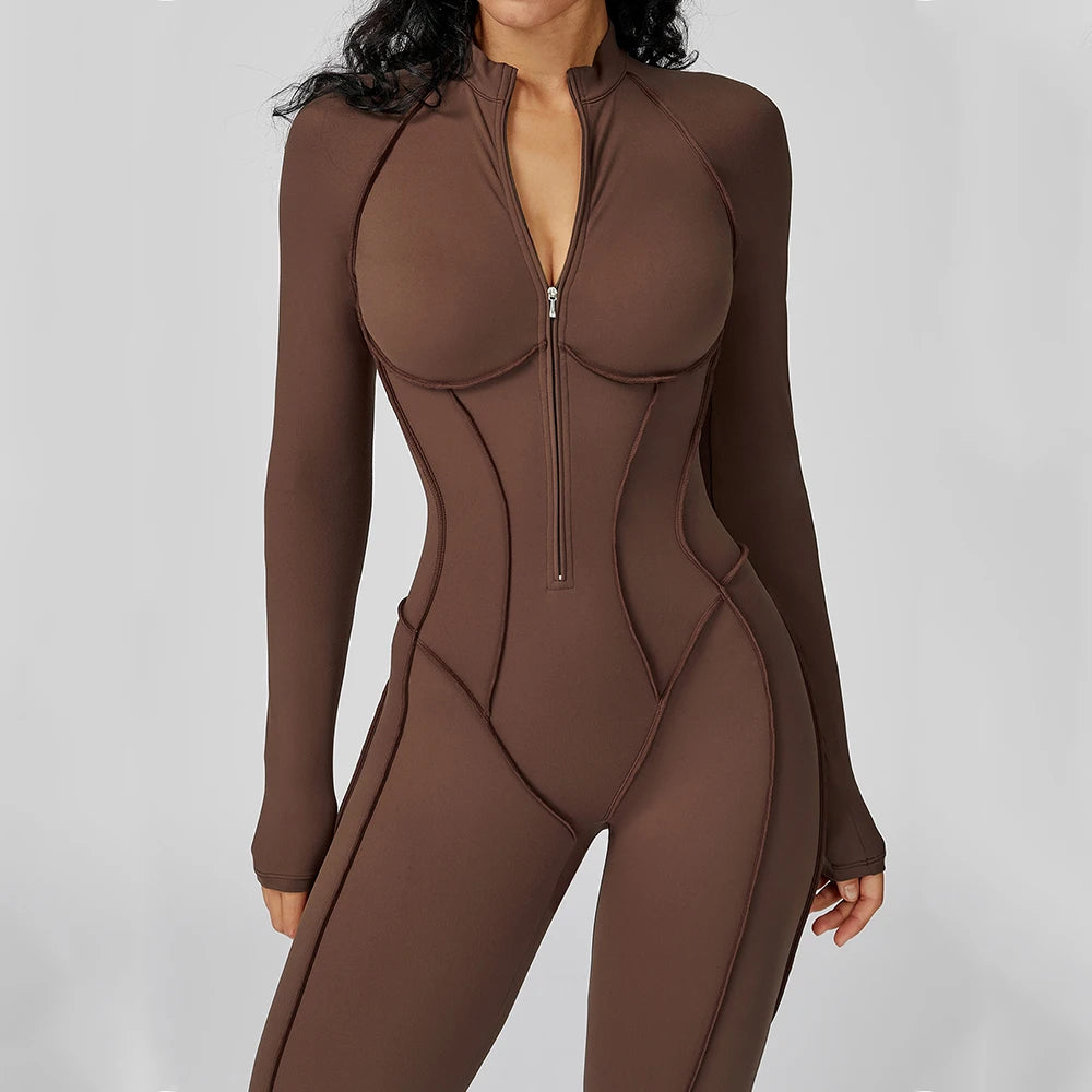 Zip-Front Yoga Jumpsuit – Sculpted Elegance & Comfort
